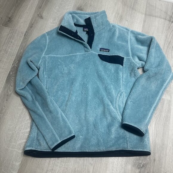 Patagonia Sweater Womens Large Blue Snap-T Pullover Fleece Synchilla Warm Pocket - Picture 1 of 10